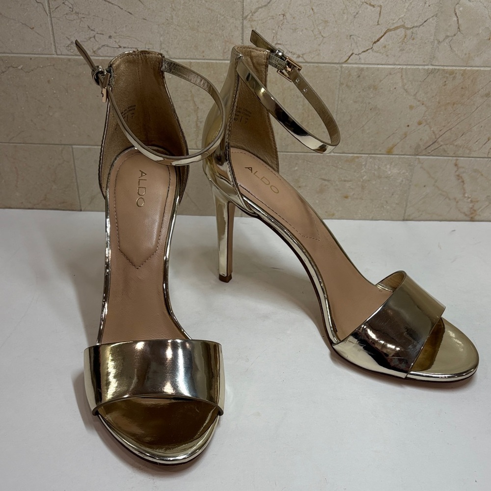 ALDO Metallic Gold Ankle-Strap Stiletto Sandals